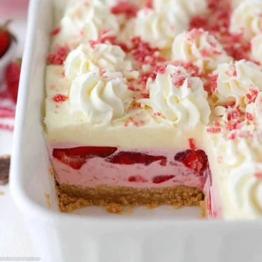 Delicious Strawberry Delight dessert topped with fresh strawberries