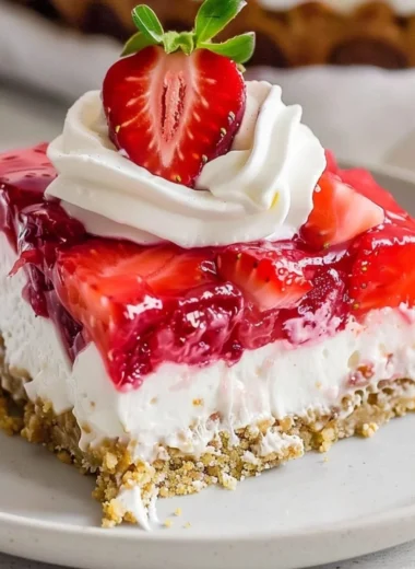 Delicious Strawberry Pretzel Salad with creamy layers and a crunchy pretzel crust