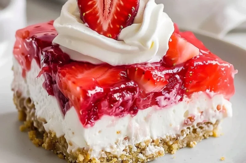 Delicious Strawberry Pretzel Salad with creamy layers and a crunchy pretzel crust