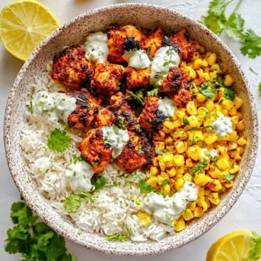 Delicious Street Corn Chicken Rice Bowl with grilled chicken and fresh vegetables