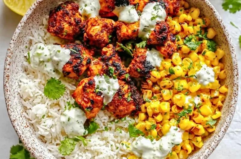Delicious Street Corn Chicken Rice Bowl with grilled chicken and fresh vegetables