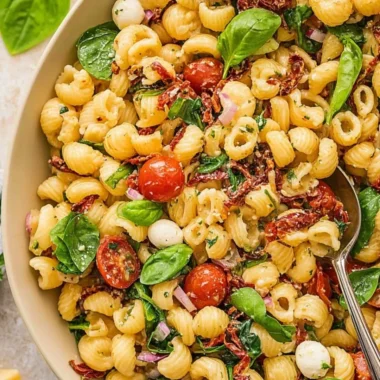 Delicious Sun Dried Tomato Pasta Salad with vibrant ingredients