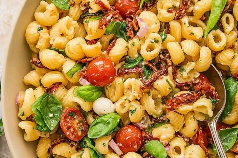 Delicious Sun Dried Tomato Pasta Salad with vibrant ingredients