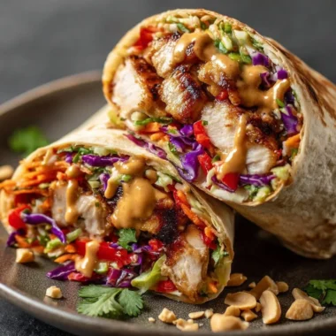 Thai Chicken Wrap with Crunchy Asian Slaw on a plate