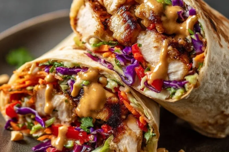 Thai Chicken Wrap with Crunchy Asian Slaw on a plate