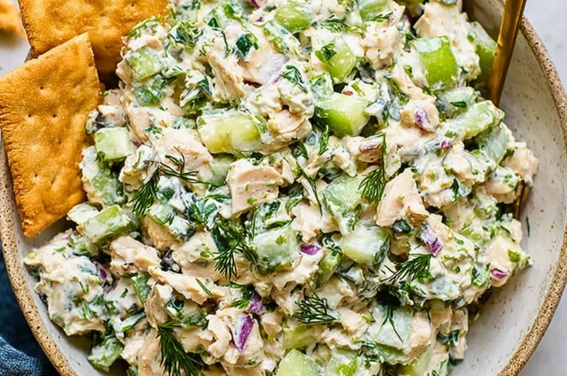 Delicious Tzatziki Chicken Salad with fresh ingredients in a bowl