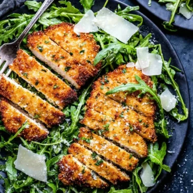 Crispy air-fryer breaded chicken breast served on a plate