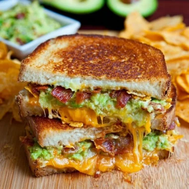 Delicious Bacon Guacamole Grilled Cheese Sandwich with crispy bacon and creamy guac