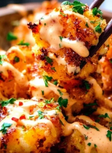 Delicious Bang Bang Shrimp made in an air fryer, served with a spicy sauce.