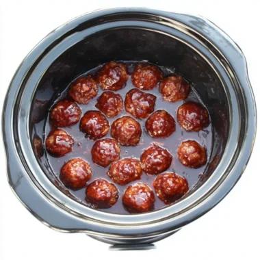 A plate of tender BBQ meatballs glazed with rich barbecue sauce