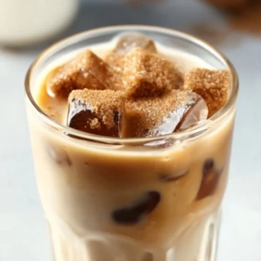 A refreshing glass of Brown Sugar Vanilla Iced Coffee topped with whipped cream.