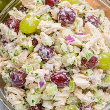 Delicious chicken salad with fresh ingredients in a bowl
