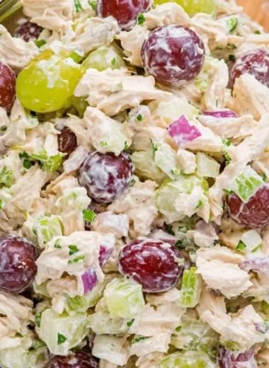 Delicious chicken salad with fresh ingredients in a bowl