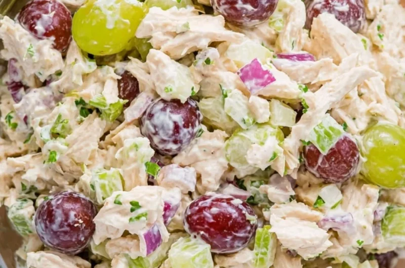 Delicious chicken salad with fresh ingredients in a bowl
