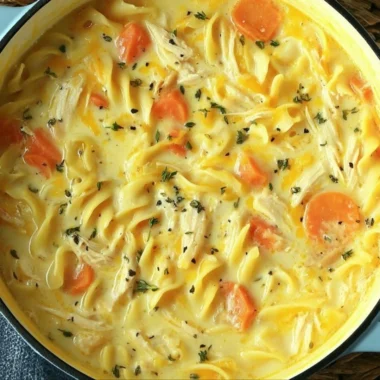 Bowl of Crack Chicken Noodle Soup garnished with herbs and spices