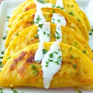 Crispy potato tacos filled with seasoned potatoes and fresh toppings