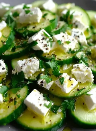 Cucumber Feta Salad with fresh vegetables and feta cheese in a bowl