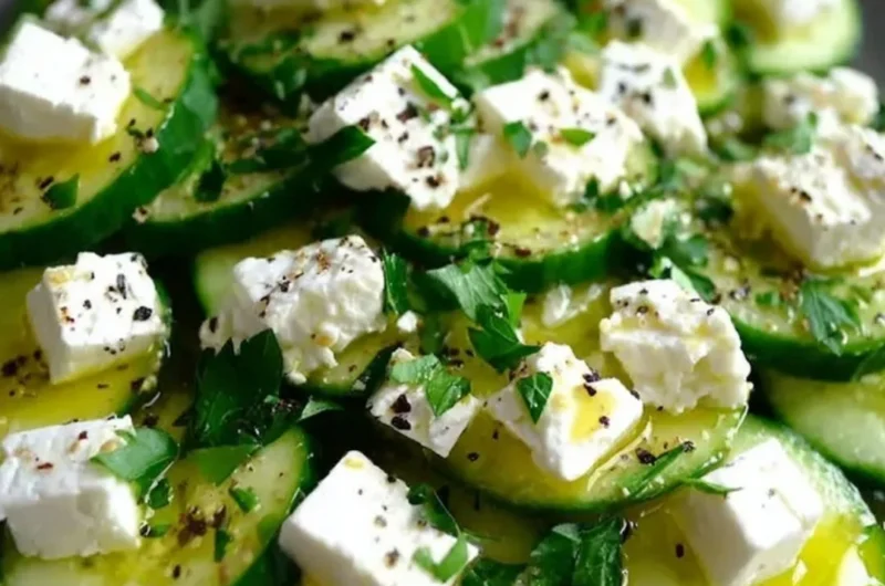 Cucumber Feta Salad with fresh vegetables and feta cheese in a bowl