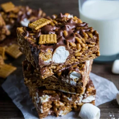 Delicious Golden Grahams S'mores Bars with chocolate and marshmallows