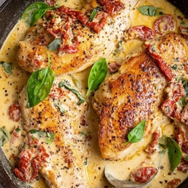 Delicious plate of Marry Me Chicken served with herbs and creamy sauce