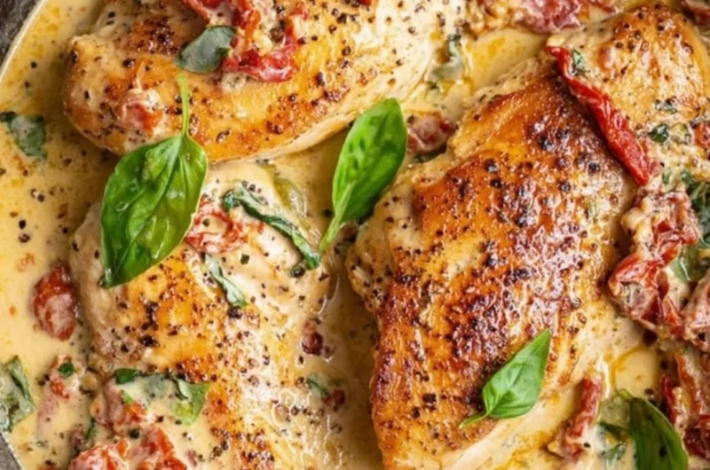 Delicious plate of Marry Me Chicken served with herbs and creamy sauce