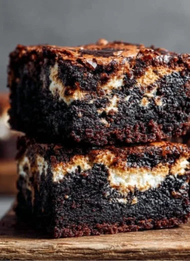 Delicious marshmallow brownies topped with fluffy marshmallows and rich chocolate