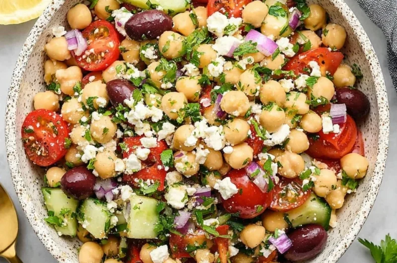 Colorful Mediterranean Chickpea Salad with fresh vegetables and herbs