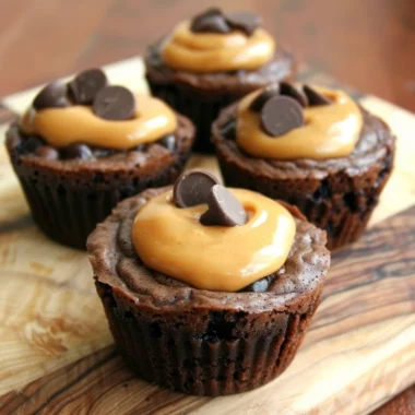 Delicious Peanut Butter Cup Brownies topped with chocolate and peanut butter cups