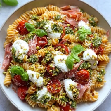 Colorful Radiatori Pasta Salad with fresh vegetables and dressing