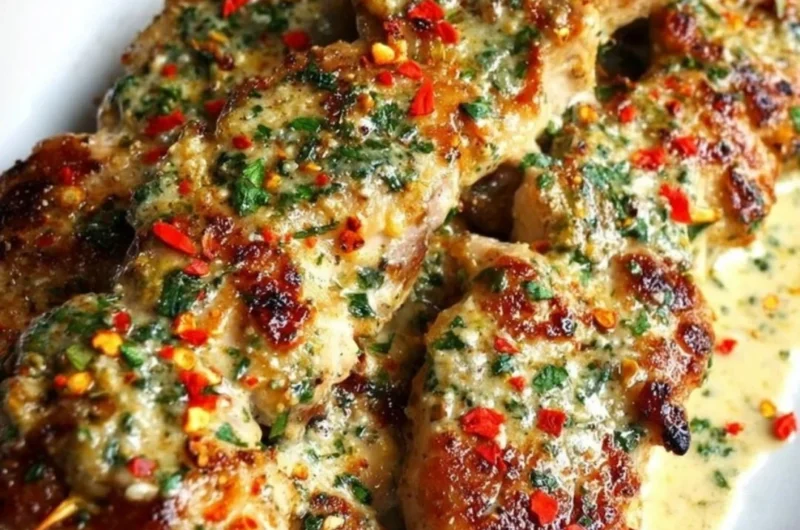 Ranch Garlic Parmesan Chicken Skewers ready to be grilled