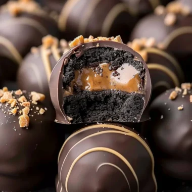 Reese's Oreo Balls dipped in chocolate and garnished with crushed Oreos