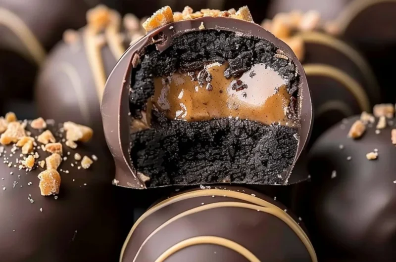 Reese's Oreo Balls dipped in chocolate and garnished with crushed Oreos