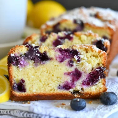 Soft and moist lemon blueberry yogurt cake served on a plate