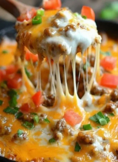 Delicious Texas Trash Dip served in a bowl with tortilla chips.