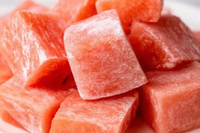 Delicious watermelon mochi served on a plate, showcasing its vibrant color and texture